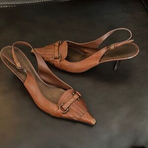 Nine West Cognac Leather Slingback Heels